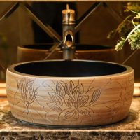 อ่างล้างหน้าทรงกลมโบราณลายดอกไม้ (Antique round basin BB0019)