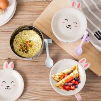 Stainless Steel Double Layer Noodle Bowl Anti-fouling Instant Noodle Bowl Cute Rabbit With Lid Spoon Kitchen Tool