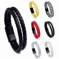 Mens Trendy Retro Woven Double Layer Bracelet Fashion Leather Bracelets Magnetic Buckle Bangles Simple Jewerly Charms and Charm Bracelet