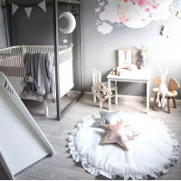 Newborn Baby Toys Carpet Cotton Round Lace Play Mat Kids Foldable Crawling Blanket Game Pads For Child Room Decorative Carpet