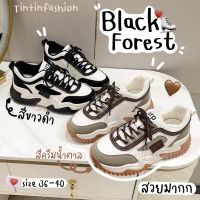 Tintinfashion ?พร้อมส่ง? ????? ?????? รองเท้าผ้าใบผู้หญิง ขาวดำ/ครีมน้ำตาล เกาหลีมาก เสริมส้น 5 เซน ใส่สบาย สายแฟต้องจัด