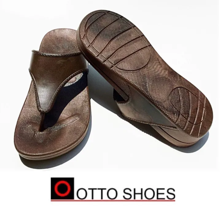 Single Strap Flip Flops for Women by OTTO Shoes in Dark Brown/ Black