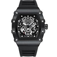 ZZOOI Tonneau Sport Watches For Men Casual Fashion Rubber Strap Skeleton Wristwatch Top Brand Luxury Waterproof Mille Watch Hot Sale