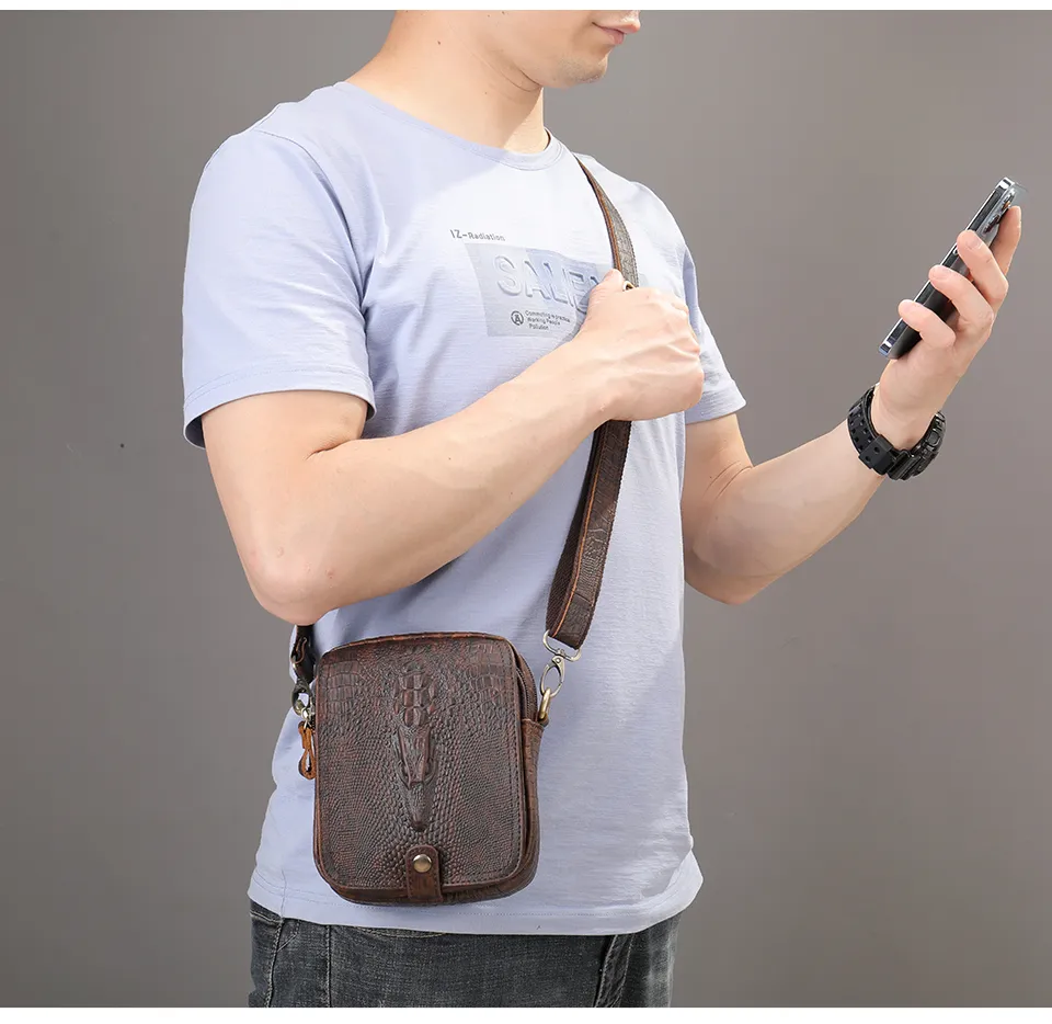 WESTAL Men's Leather Shoulder Bag Male Mini Croco Designer Leather Bag Man  Purse Small Mens Crossbody Bags for Gift Phone 6030