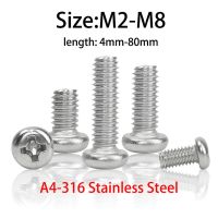 2-200pcs M2 M2.5 M3 M4 M5 M6 M8 Round Head Phillips Screws A2 Cross Pan Head Screw 316 Stainless Steel Mushroom Button Bolts Nails Screws  Fasteners