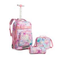 Children School Trolley bag sets with lunch bag Rolling luggage backpack school wheeled backpack girls School Rolling Bag Wheels