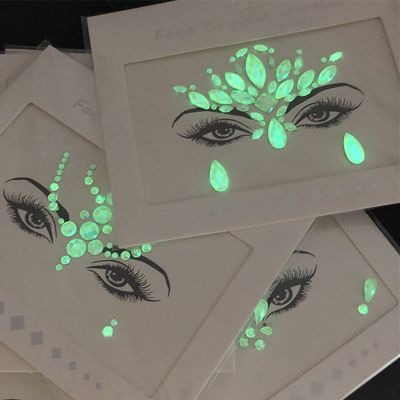 Luminous 3D Sexy Face Tattoo Stickers Face Decoration Halloween Glitter Fake Tattoo for Women Party Face Jewels Tattoo