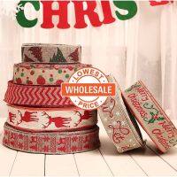 [ Wholesale Prices ] 2meter/Roll Christmas Ribbon print Linen Snowflake Lace Wave Ribbon /Christmas Tree Ornaments Wired Ribbon / Merry Christmas Home Decor Accessories