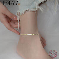 WANTME 925เงินสเตอร์ลิง Minimalist 18K Gold Glossy งูกระดูกสร้อยข้อเท้าสำหรับผู้หญิงชายหาดฤดูร้อน Charm Party เครื่องประดับอุปกรณ์เสริม