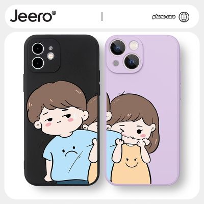 Jeero ชุดคู่ซิลิโคนนิ่ม,เคสโทรศัพท์เคสโทรศัพท์สี่เหลี่ยมกันกระแทกลายการ์ตูนตลกสำหรับ iPhone 13 12 11 Pro Max SE 2020 X XR XS 8 7 Ip 6S 6 Plus HFF490น่ารัก
