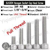 Yiqianyuan 3 -48 UNC benang DIN912 SUS304 baja tahan karat Hexagon soket Knurled tutup kepala baut Allen kunci sekrup penuh berulir