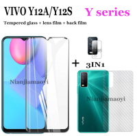 (3in1) สำหรับ VivoY12A Y12S กระจกเทมเปอร์ฟิล์ม Vivo Y72 5G Y53S 4G Y73 Y20S Y31 Y20 Y20A Y52S Y02S T1เหล็กแก้วป้องกัน + ฟิล์มเลนส์ + คาร์บอนไฟเบอร์ฟิล์มด้านหลัง