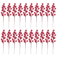 20 Pack 8inch Artificial Christmas Red Berries Stems for Christmas Tree Ornaments,DIY Xmas Wreath,Holiday and Home Decor