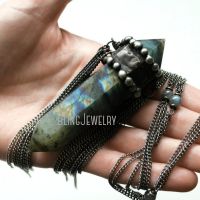 Labradorite Crystal Double Point Talisman Witch Wicca Goth Gothic Necklace Women Boho Pendulum Obelisk Stone Statement Jewelry