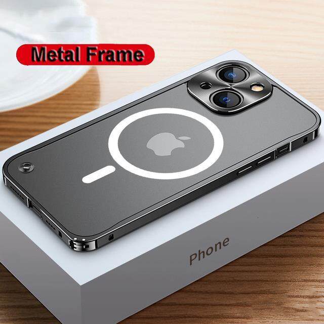 ขาย-ป้องกันการวางอลูมิเนียมโลหะเคสสำหรับ-iphone-14max-11-12-13-pro-max-mini-สำหรับ-magsafe-แม่เหล็กชาร์จไร้สาย