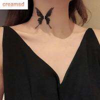 CREAMSD เครื่องประดับคลับเครื่องประดับแฟชั่นแบบโปร่งใสสีขาวสีดำลูกไม้ผีเสื้อสร้อยคอโช็คเกอร์ผู้หญิงปาร์ตี้