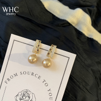 WHC Jewelry ใหม่แฟชั่นใหม่เงางามเรขาคณิตต่างหูมุกโลหะสำหรับผู้หญิงการออกแบบที่เรียบง่าย