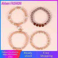 AHLSEN แฟชั่น4ชิ้น/เซ็ตเสน่ห์ฤดูร้อนผู้หญิงสร้อยข้อมือลูกปัดคริสตัลชายหาดหลายชั้น