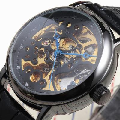 New Winner Watch Casual Men Women Gift Classic Skeleton Colock Leather Strap Automatic Self-Wind Mechanical Wristwatch