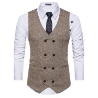 【YP】 Moda Terno Colete Homens Vestido Formal Masculino Herringbone Gilet Sem Mangas Jaqueta Casamento plus size