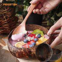 Natural Coconut Bowl Protection Wooden Bowls Coconut Wood Tableware Spoon Fruit Salad Noodle Bowl Craft Decor Kitchen Tableware