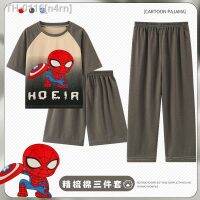 ❁✘ n4rn Pijama infantil do Homem-Aranha Marvel estilo algodão manga curta calças compridas bebé menina roupa para de menino verão 3 peças