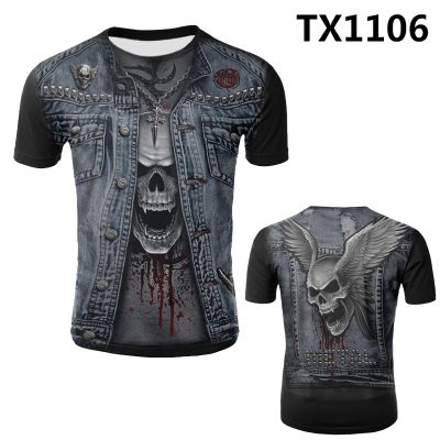 3D printed head pattern T-shirt, summer mens short sleeve top, comfortable and breathable, western cowboy style pattern