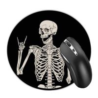 Round Mouse Pad and Coaster Set, Skull Human Skeleton Mousepad, Non-Slip Rubber Base Gaming Mouse Pads for Working Or Game