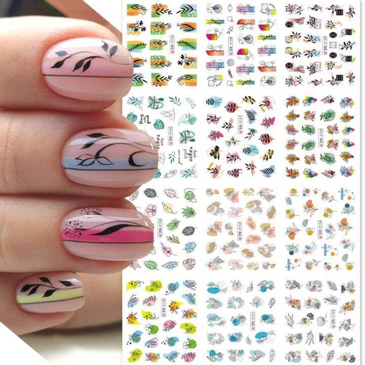 12pcs-flower-leaves-decals-plant-geometric-sliders-nail-stickers-for-manicure-nail-art-decoration-transfer-water-stickers