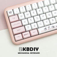 KBDiy 140คีย์ชุด MDA รายละเอียดน่ารักชีสแมวข้อความเหมือนกับสำหรับ MX สวิทช์วิศวกรรมคีย์บอร์ดเล่นเกม PBT หมวกที่สำคัญที่กำหนดเองสีชมพูปุ่มกด