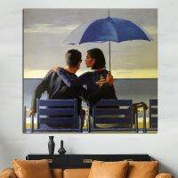 Paar ที่แขวนร่มศิลปะการพิมพ์ผ้าใบแจ็ค Vettriano Abstracte Blauwe ผ้าใบรูปภาพตกแต่งบ้าน Woonkamer Foto Op De Muur 1ชิ้นมีกรอบด้านในหรือไร้กรอบ