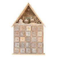 Christmas Wooden Advent Calendar House with Storage Drawers LED Lighted Countdown Number Ornament Holiday Home Desktop Gift