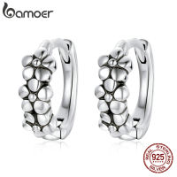 bamoer 925 Sterling Silver Vintage Simple Flowers Hoop Earrings Buckle for Women Engagement Statement Fashion Jewelry SCE1154