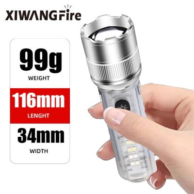 Powerful Laser tactical Flashlight New Zoom fishing lamp Type-C Charging Red Blue Light UV Band Magnetic Pen Clip Fluorescent