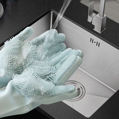 silicone washing gloves with Brush magic silicone dish washing gloves dishwashing food Clean Tool scrubbing gloves Safety Gloves