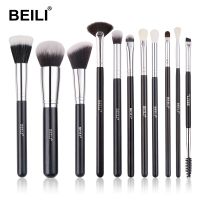 BEILI 11 Pcs แปรงแต่งหน้า Foundation Eyeshdow Brow Liner คอนซีลเลอร์ Blush สีดำคุณภาพสูง Travel Make Up ชุดแปรงผมแพะ