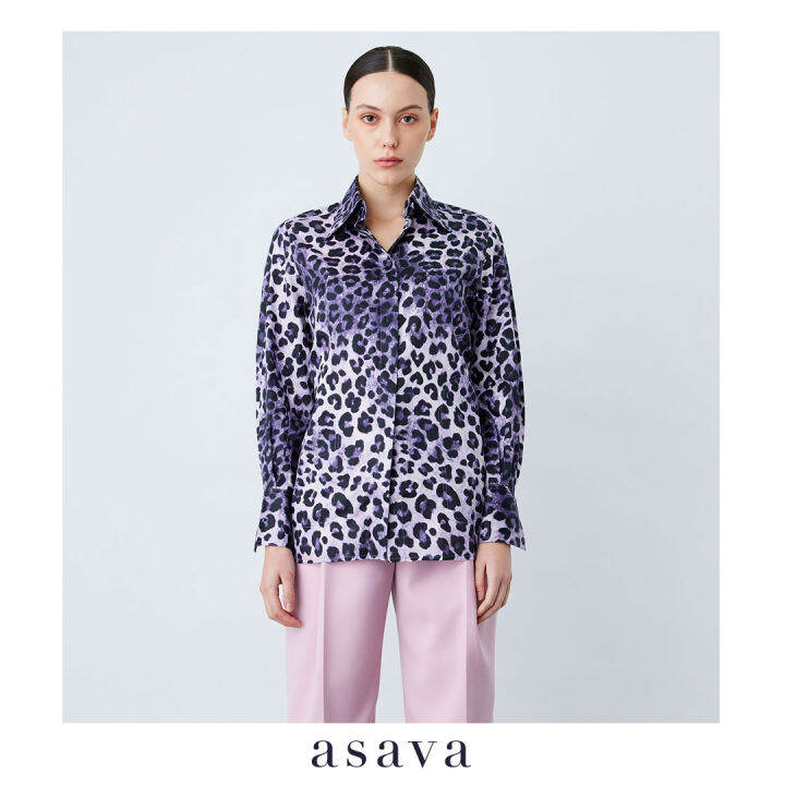 asava-ss22-asava-leopard-shirt-เสื้อเชิ้ตผู้หญิง-อาซาว่า-แขนยาว-ทรงคลาสสิค-ผ้าลายเสื้อดาว