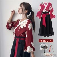 【LZ】◕❁  Saias retrô estilo japonês vintage hanfu para mulheres haori kawaii quimono floresta vestido para festa yukata roupas asiáticas meninas