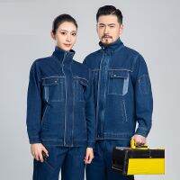 ชุดเชื่อมยีนส์เสื้อผ้าทำงานกางเกงยีนส์เสื้อคนงาน Coveralls การประชุมเชิงปฏิบัติการซ่อมรถยนต์กลศาสตร์ไฟฟ้ายืดช่างเชื่อมเครื่องแบบ