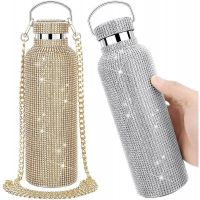 350Ml/500Ml/750Ml Diamond Thermos Bottle Insulated Rhinestone Vacuum Cup Stainless Steel Flask Bottle Drinking Kettle With Chain