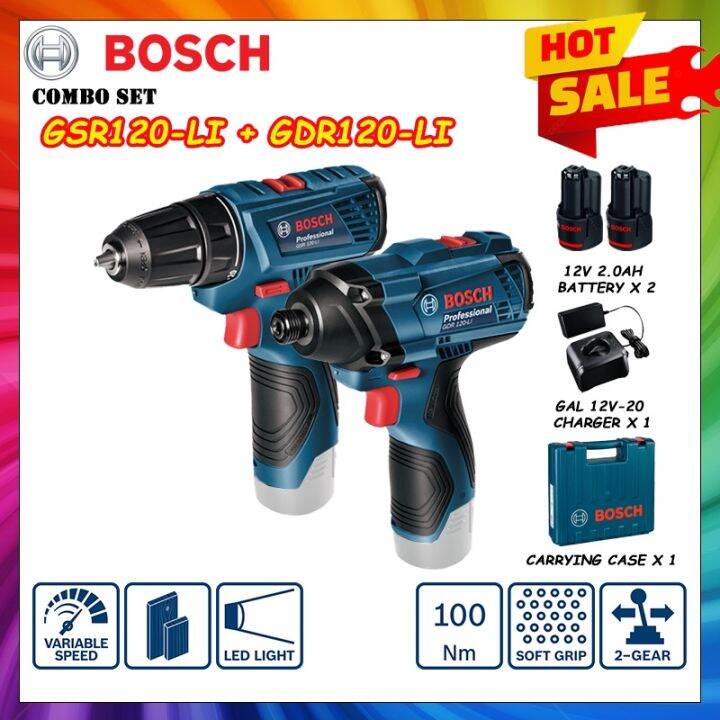 Bosch GSR120LI + GDR120LI (Cordless Drill / Driver) Combo Set Lazada