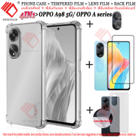 (4ใน1) สำหรับ A98 OPPO 5G/A78 OPPO/เคสโทรศัพท์ A58 OPPO + ฟิล์มป้องกันกระจกเทมเปอร์แบบเต็มหน้าจอ + ฟิล์มเลนส์กล้อง + ฟิล์มด้านหลังคาร์บอนไฟเบอร์