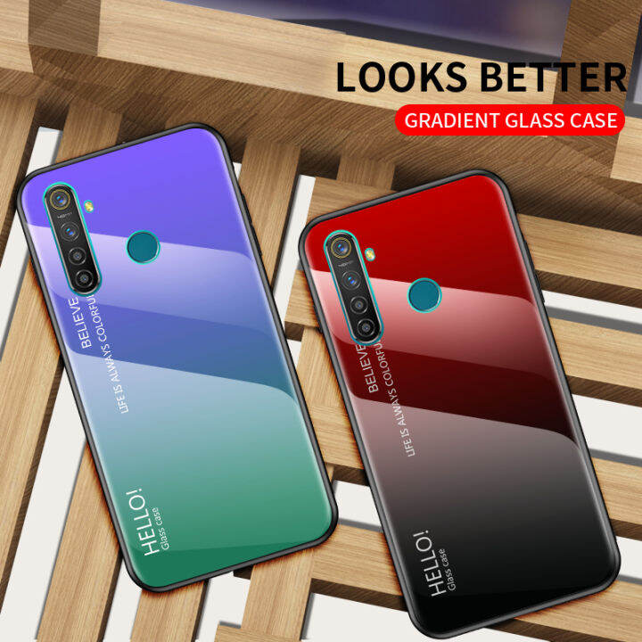 oppo-realme-5กรณี-realme-5กระจกฮาร์ดกรณีสีไล่โทนสีกันกระแทกโทรศัพท์ปกหลังปลอก