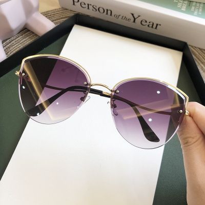 Oulylan Cat Eye Sunglasses Women Luxury Rimless Gradient Sun Glasses 2022 Clear Ocean Color Lenses Shades Ladies Sunglass UV400