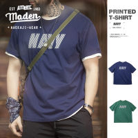 MADEN แบรนด์ Workwear สไตล์2023ฤดูร้อนใหม่ผู้ชายวัยรุ่นแขนสั้นพิมพ์ลายแห้งเร็วอเมริกาแบบย้อนยุคเสื้อยืดสะท้อนแสงตัวอักษร Sorona สำหรับคอกลม Kaus Training ผู้ชาย