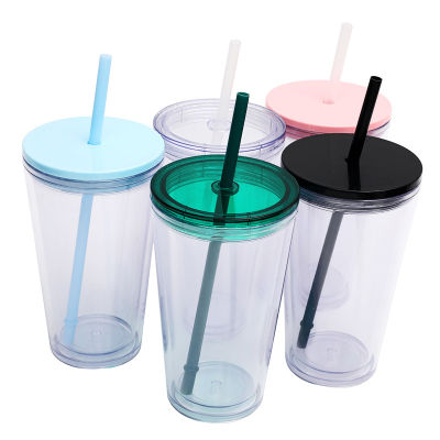 16oz Water Cup 16oz Water Cup Double Plastic Water Cup Straw Cup Borderless Water Cup Creative Water Cup Portable Water Cup Handy Cup Environmentally Friendly Water Cup Reusable Water Cup Water Tight Cup