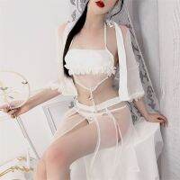 [COD] lingerie sexy Chinese style bathrobe outer blouse apron three-piece suit home service uniform mesh yarn passion show