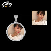 GUCY Fashion Custom Made Photo Roundness Solid Back Pendant &amp; Necklace With Tennis Chain Cubic Zircon Mens Hip Hop Jewelry