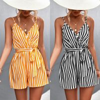 Sleeveless Summer Jumpsuit For Women Casual Stripe Woman Jumpsuit Loose V-Neck Summer Romper Shorts Beach Playsuit Female Outfit