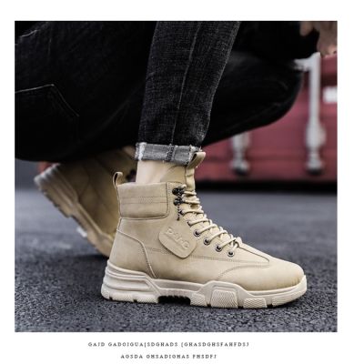 Autumn and winter new Wenzhou mens shoes ins trend casual leather shoes mens outdoor high-top tooling Martin boots men